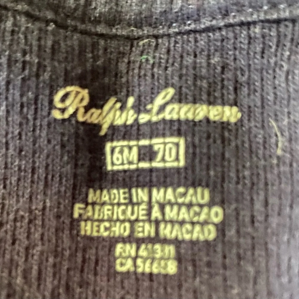 Ralph‎ Lauren Infant Size 6 Months Navy Ribbed Cotton Polo Coverall